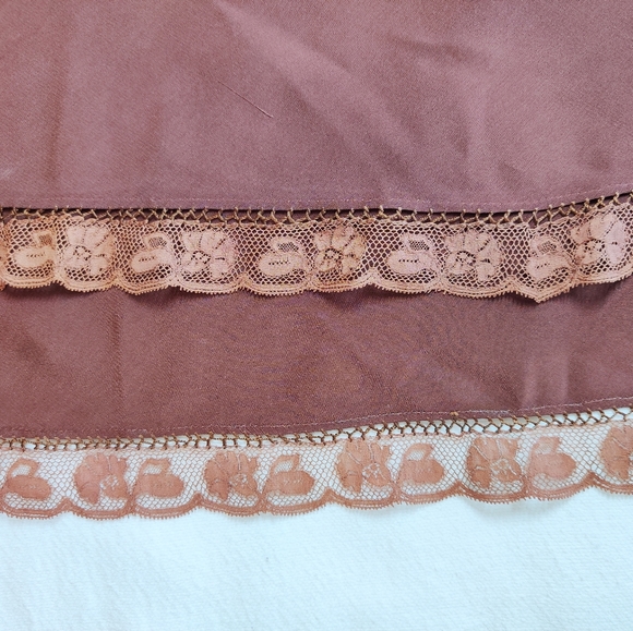 Vintage 1930-40s Art Deco Brown Bias Cut Silk/Lace Slip Dress - Picture 8 of 12
